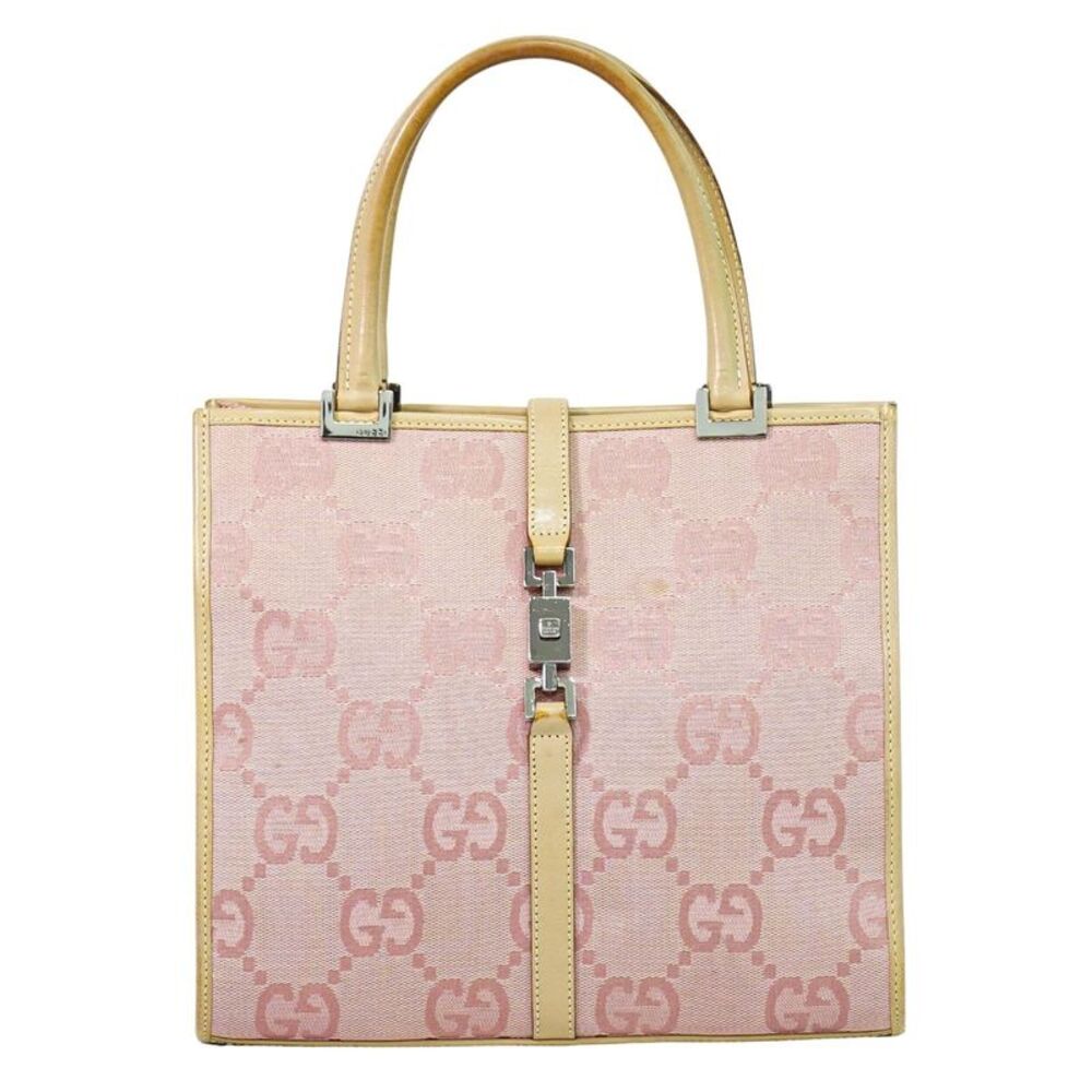 Gucci Jackie 1961 Tote Gg Denim And Leather Pink Canvas Handbag - Picture 1 of 15